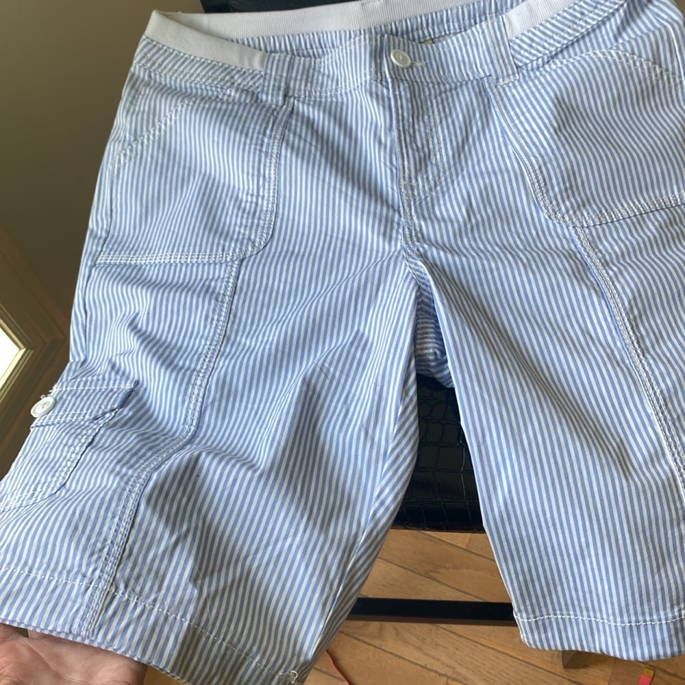 NWOT St. John's Bay Light Blue and White Striped Bermuda Shorts